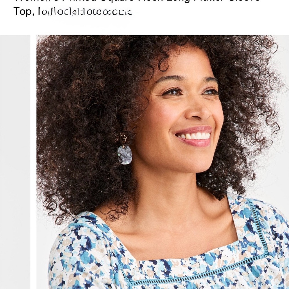 Style & Co. Women's Long Sleeve Square Neck Top in Blue/White Floral